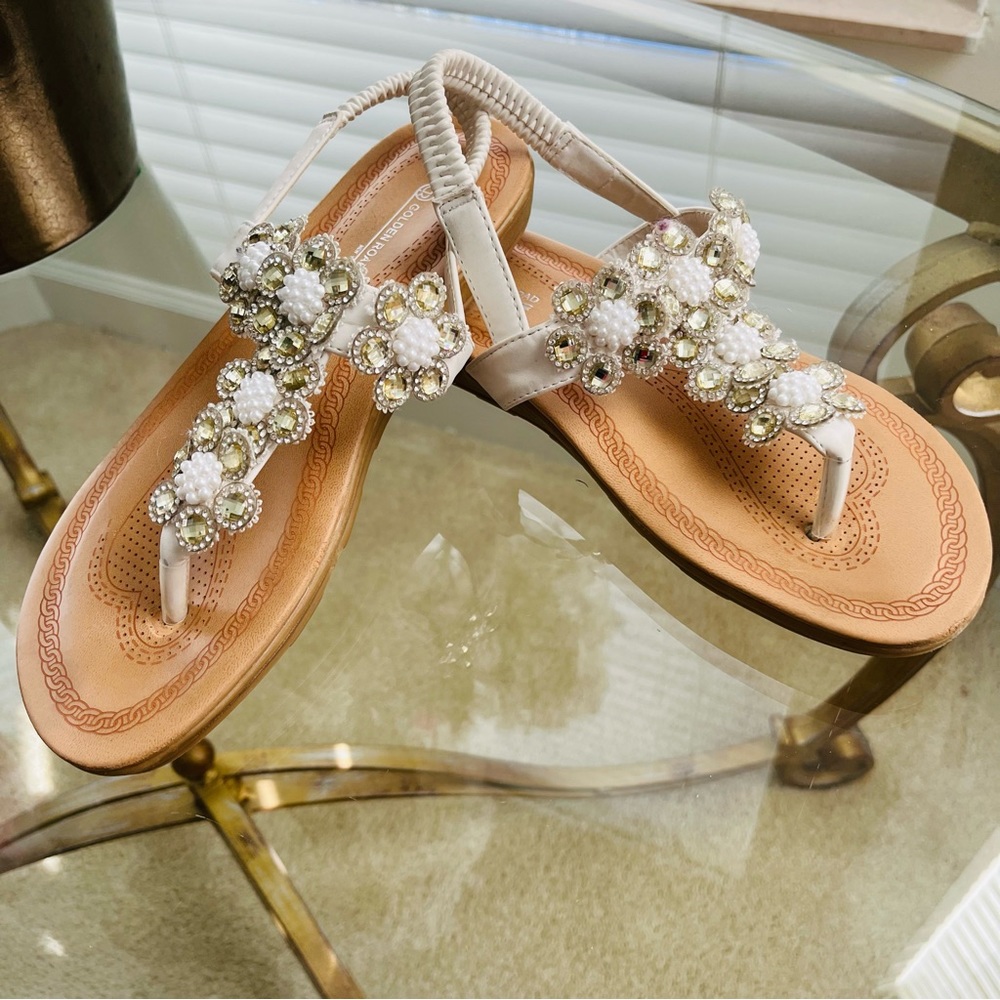Golden Road Beaded Flower Sandals